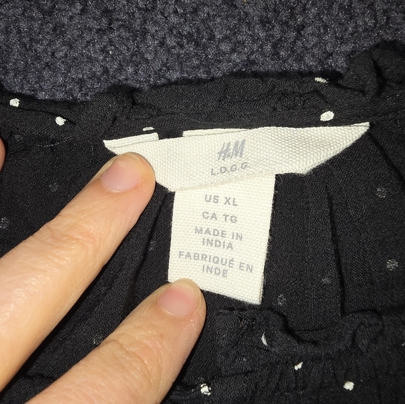 H&M Black Polka Dot Spotted Dress Xl Black Long Sleeve V Neck - Picture 10 of 13